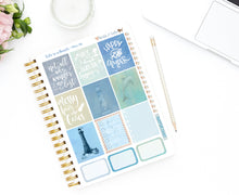 Load image into Gallery viewer, Coastal Vertical Planner Kit - Nautical planner stickers with a seaside holiday theme and breezy quotes. Handmade in the UK