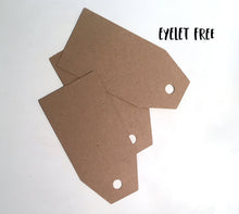 Load image into Gallery viewer, Custom Kraft Swing Tags. Double sided gift/product swing tags with or without metal eyelets.