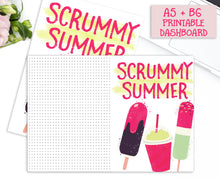 Load image into Gallery viewer, Colourful Summer Printable Planner Dashboards. A5 and B6 Sizes. Decorated with ice lollies in mint green, chocolate and shocking pink.