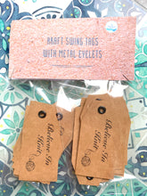 Load image into Gallery viewer, Custom Kraft Swing Tags. Double sided gift/product swing tags with or without metal eyelets.