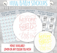Load image into Gallery viewer, Newborn Baby Stickers | Welcome to the World Sticker | Christening Favors Label | Baby Shower Invitations | Blue Pink Shower Sticker | 24 hr