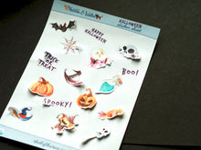 Load image into Gallery viewer, Halloween Mini Stickers for Planners and Bullet Journals | Decor Sheet with 16 Halloween Theme Stickers | Wizard Witch Cute Stickers |