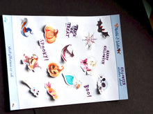Load image into Gallery viewer, Halloween Mini Stickers for Planners and Bullet Journals | Decor Sheet with 16 Halloween Theme Stickers | Wizard Witch Cute Stickers |