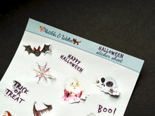 Load image into Gallery viewer, Halloween Mini Stickers for Planners and Bullet Journals | Decor Sheet with 16 Halloween Theme Stickers | Wizard Witch Cute Stickers |