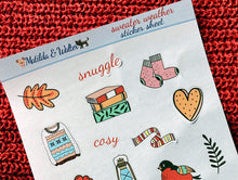 Load image into Gallery viewer, Sweater Weather Stickers Sheet | Handmade Mini Stickers for Planners Bullet Journals | Script Decor Sheet Winter Planning | Cosy Stay Home