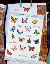 Load image into Gallery viewer, Handmade Butterfly Stickers Sheet | Mini Nature Stickers | Butterflies Sticker Sheet | Script Planner Deco | Butterfly Stickers from the UK