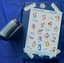 Load image into Gallery viewer, Penguin Stickers, Handmade Mini Stickers Sheet with cute penguins and script stickers for Planners & Bullet Journals, kids's stickers, UK
