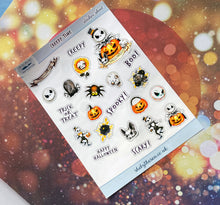 Load image into Gallery viewer, Spooky Halloween Mini Stickers for Planners Bullet Journals, Deco Sheet with 23 Different Stickers, Kids Party Labels, Fall Planner Sticker