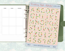Load image into Gallery viewer, ALPHABET Stickers, Floral Wedding Style mini, Deco Pastel Flowers sticker sheet handmade in the UK, Letters and Numbers 4 Planners Journals