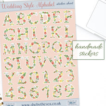 Load image into Gallery viewer, ALPHABET Stickers, Floral Wedding Style mini, Deco Pastel Flowers sticker sheet handmade in the UK, Letters and Numbers 4 Planners Journals