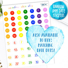 Load image into Gallery viewer, Mini Days of the Week Script Stickers -  Monday to Sunday labels for planner or bullet journal. Colours of the Rainbow. Handmade in the UK.