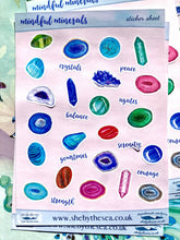 Load image into Gallery viewer, Crystals, Genomes Mini Stickers Sheet, Deco Decals for journaling, Crystal Gift, Agate, Fluorite, Labradorite, Aventurine Tower, Quartz