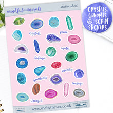 Load image into Gallery viewer, Crystals, Genomes Mini Stickers Sheet, Deco Decals for journaling, Crystal Gift, Agate, Fluorite, Labradorite, Aventurine Tower, Quartz