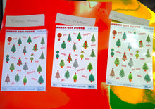Load image into Gallery viewer, Christmas Trees Stickers Sheet, Xmas Mini Deco for journaling, Holiday stickers handmade in the UK for planners and journals