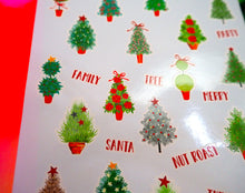 Load image into Gallery viewer, Christmas Trees Stickers Sheet, Xmas Mini Deco for journaling, Holiday stickers handmade in the UK for planners and journals