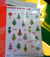 Load image into Gallery viewer, Christmas Trees Stickers Sheet, Xmas Mini Deco for journaling, Holiday stickers handmade in the UK for planners and journals