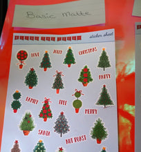 Load image into Gallery viewer, Christmas Trees Stickers Sheet, Xmas Mini Deco for journaling, Holiday stickers handmade in the UK for planners and journals