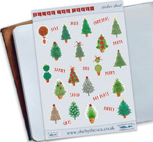 Load image into Gallery viewer, Christmas Trees Stickers Sheet, Xmas Mini Deco for journaling, Holiday stickers handmade in the UK for planners and journals