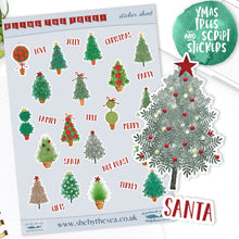 Load image into Gallery viewer, Christmas Trees Stickers Sheet, Xmas Mini Deco for journaling, Holiday stickers handmade in the UK for planners and journals