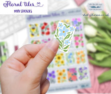 Load image into Gallery viewer, Flower Stamps Stickers sheet. Mini floral artworks, decals deco for bullet journals. Tiny tiled stickers of English garden floral sprays.