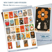 Load image into Gallery viewer, Minor Arcana swords & pentacles. Tarot Card Stickers sheet. Mini New Age artworks, decals deco 4 journals etc. Tiny stickers of tarot cards.
