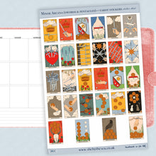 Load image into Gallery viewer, Minor Arcana swords & pentacles. Tarot Card Stickers sheet. Mini New Age artworks, decals deco 4 journals etc. Tiny stickers of tarot cards.