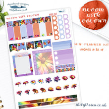 Load image into Gallery viewer, Floral Mini Vertical Planner Kit with flower photos and quote full boxes. Extension Washi included. Planner stickers handmade in the UK