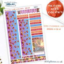Load image into Gallery viewer, Floral Mini Vertical Planner Kit with flower photos and quote full boxes. Extension Washi included. Planner stickers handmade in the UK