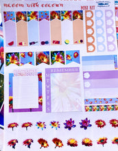 Load image into Gallery viewer, Floral Mini Vertical Planner Kit with flower photos and quote full boxes. Extension Washi included. Planner stickers handmade in the UK