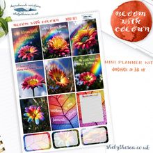 Load image into Gallery viewer, Floral Mini Vertical Planner Kit with flower photos and quote full boxes. Extension Washi included. Planner stickers handmade in the UK