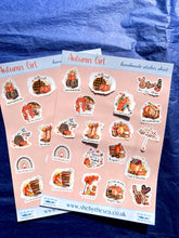 Load image into Gallery viewer, Autumn Fall mini sticker sheet, for a fall kinda girl. Quotes and gorgeous artwork. Journal stickers for bullet lists. Handmade in the UK.