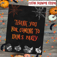 Load image into Gallery viewer, Personalised Halloween Stickers, Glossy custom labels, perfect for laptop invitations, envelopes or Halloween party bags, handmade in the UK