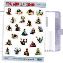 Load image into Gallery viewer, Zombies Sticker Sheet. Halloween stickers of THE UNDEAD, Vampires & Ghouls for journals and bullet lists. Handmade in the UK.