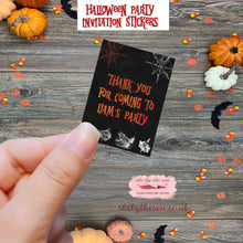 Load image into Gallery viewer, Personalised Halloween Stickers, Glossy custom labels, perfect for laptop invitations, envelopes or Halloween party bags, handmade in the UK