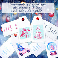 Load image into Gallery viewer, Personalised Christmas Gift Tags, Pack of 12 Custom Swing Tag with Coloured Eyelets, DOUBLE SIDED Gift Label with your choice of text