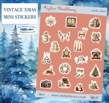 Load image into Gallery viewer, Vintage Style Christmas Stickers, retro mini seasonal planner deco for journal/scrapbook, Sticker sheet genuinely handmade in the UK