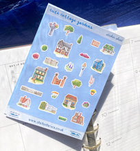 Load image into Gallery viewer, Village Cottages Stickers, make your own English countryside scene, planner deco for journal/scrapbook, Sticker sheet handmade in the UK