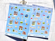 Load image into Gallery viewer, Village Cottages Stickers, make your own English countryside scene, planner deco for journal/scrapbook, Sticker sheet handmade in the UK