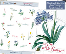 Load image into Gallery viewer, Stickers of Vintage Flower Artworks. Handmade mini stickers from the UK.