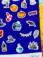 Load image into Gallery viewer, SPOOKY TIME! 38 Mini Halloween Stickers Sheet. A must have for your Autumn planner ,scrapbook, journal etc. Sticker sheet handmade in the UK
