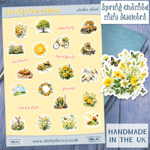 Load image into Gallery viewer, Spring Season Sticker Sheet with shades of yellow. Floral stickers etc, Planner deco for journal/scrapbook, Sticker sheet handmade in the UK
