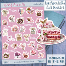 Load image into Gallery viewer, Spring Sticker Sheet in shades of pink. Floral stickers etc, Planner deco for journal/scrapbook, Sticker sheet handmade in the UK
