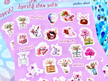 Load image into Gallery viewer, Spring Sticker Sheet in shades of pink. Floral stickers etc, Planner deco for journal/scrapbook, Sticker sheet handmade in the UK
