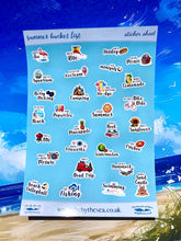 Load image into Gallery viewer, Summer bucket list mini stickers. School holidays must have for scrapbook, journal planner etc. Sticker sheet handmade in UK, kids gift
