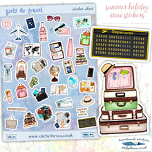 Load image into Gallery viewer, GIRLS DO TRAVEL 35 mini stickers. Must have for summer holiday scrapbook, journal planner etc. Sticker sheet uk handmade. Tween trip gift
