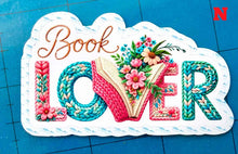 Load image into Gallery viewer, Large Die-Cut Book Lovers Stickers. Special EASY PEEL design HANDMADE in the uk, 7cm 2.75 in. 18 designs and quotes. Buy 1 to 18

