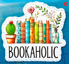 Load image into Gallery viewer, Large Die-Cut Book Lovers Stickers. Special EASY PEEL design HANDMADE in the uk, 7cm 2.75 in. 18 designs and quotes. Buy 1 to 18
