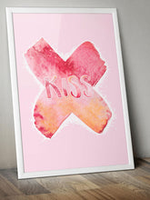 Load image into Gallery viewer, Shades of Pink Printable Wall Art With KISS, depicted in text and X. Perfect for a teen girl's room, nursery room or dorm decor. Ready to Print
