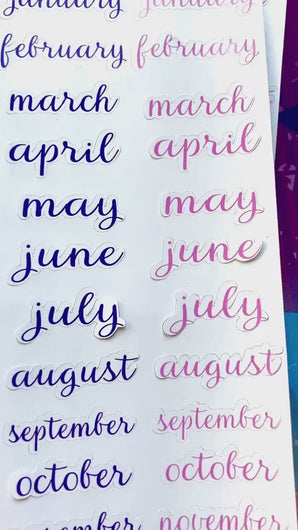 Months of the Year Stickers, 29mm rainbow coloured labels, 84 cursive script planner stickers