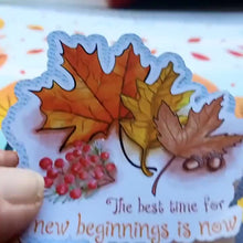 Load and play video in Gallery viewer, Autumn Quotes Die-Cut Stickers. Easy Peel 7cm-2.7" Handmade in the UK  (10 Designs)- Fall Designs Laptop Stickers
